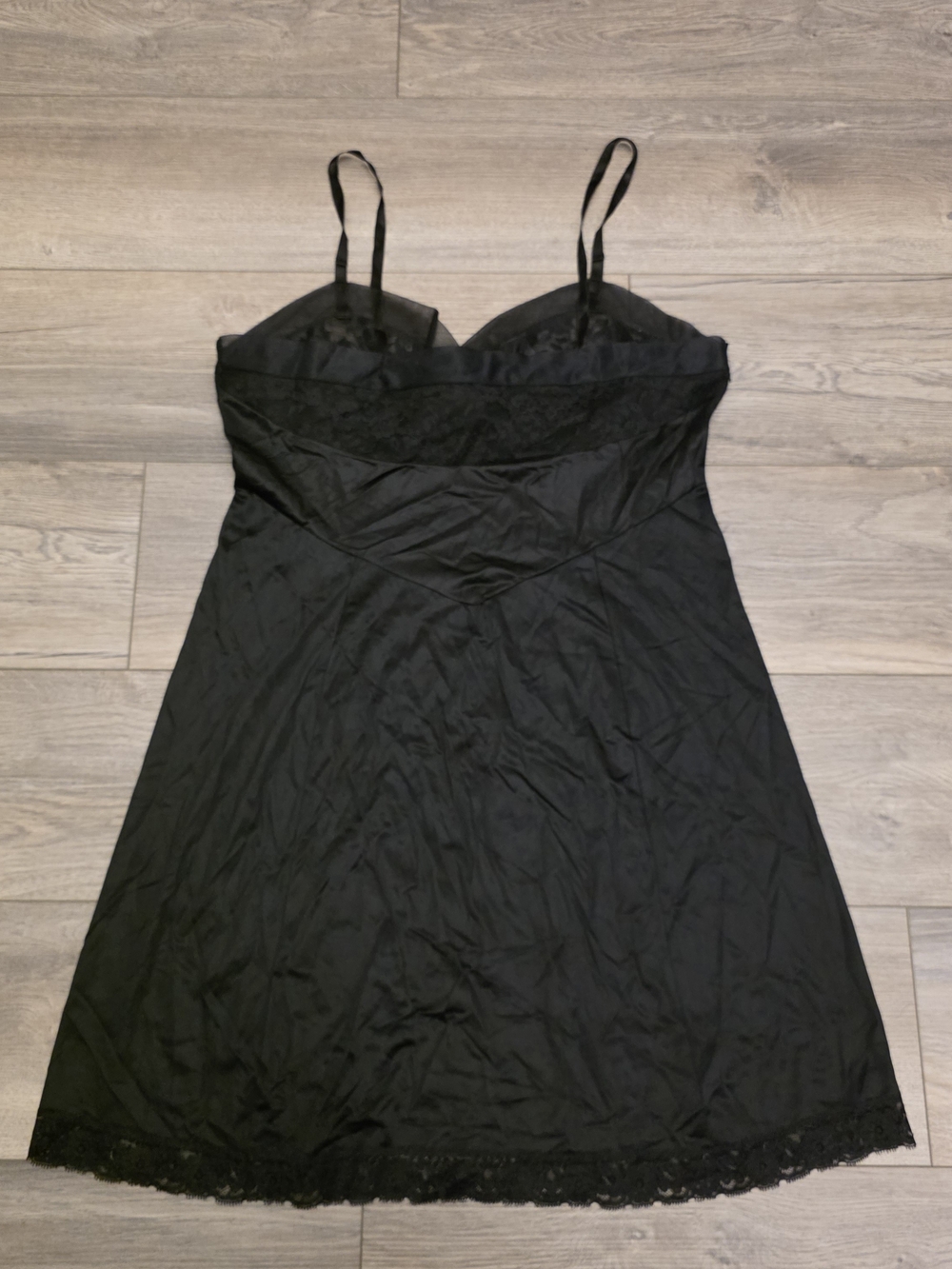 Vintage Van Raalte Black Nylon Slip Dress - Lace Bodice Lingerie Sz Short 38 - Picture 7 of 9